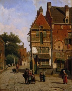 Een Nederlandse Straatscène door Willem Koekkoek