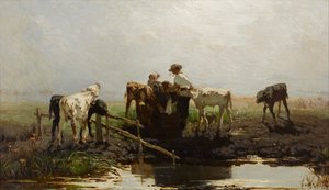 Kalfjes bij een trog