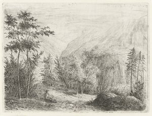 Berglandschap met rustende figuur langs weg door Willem Matthias Jan van Dielen