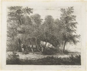 Landschap met man bij volgeladen kar en ingespannen paard door Willem Matthias Jan van Dielen