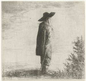 Man met hoed en stok in landschap door Willem Matthias Jan van Dielen