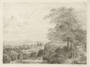 Zuidelijk landschap met tempel en figuren door Willem Matthias Jan van Dielen