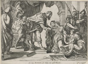 Esther voor Ahasveros door Willem Panneels