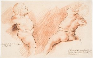 Centaur overwonnen door Amor. Antieke sculptuurgroep. Twee studies van Amor, een gezien van rechts, de andere van achteren