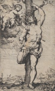 Het martelaarschap van Sint Sebastiaan, met engelen die hem kronen linksboven, ca. 1620-32 door Willem Panneels