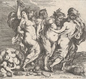 De dronken Silenus, vergezeld door nimfen en saters, 1632 door Willem Panneels