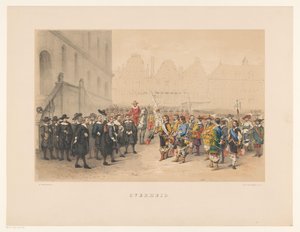 Derde groep van Utrechtse maskerade in 1856 door Willem Pieter Hoevenaar