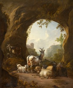 Geiten en schapen in een grot