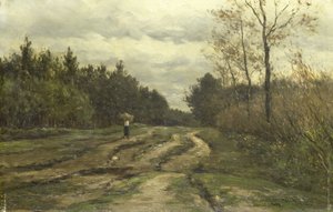Landweg bij Laren, (Provincie Noord-Holland) door Willem Roelofs (I)