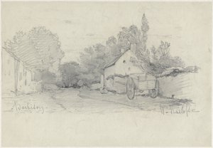 Gezicht op een straatje met een kar in Barbizon door Willem Roelofs (I)