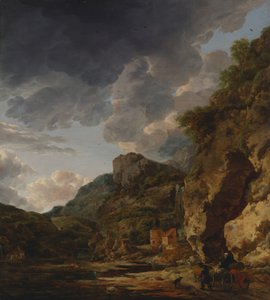 Berglandschap met rivier en wagen, derde kwart 17e eeuw (olieverf op paneel)