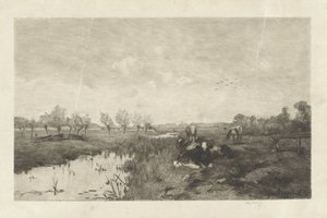 Polderlandschap met koeien door Willem Steelink (II)