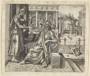 Sara vraagt Abraham om Hagar en Ismaël weg te sturen door Willem Thibaut