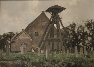 De Kerk in Giethoorn met Belfort (olieverf op doek op paneel)