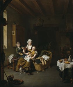 Een moeder die haar kind voedt door Willem Van Mieris