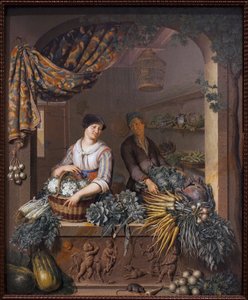 Een groenteverkoper door Willem Van Mieris