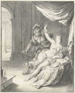Tarquinius bedreigt Lucretia door Willem Van Mieris