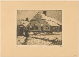 Besneeuwde huizen aan een weg in Ede