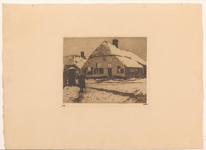 Besneeuwde huizen aan een weg in Ede