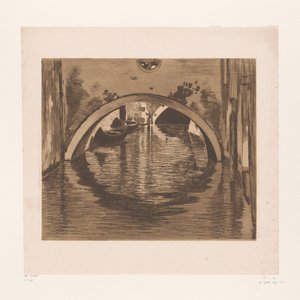 Gezicht onder een brug met twee roeiboten door Willem Witsen (signed by artist)