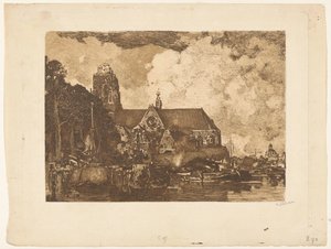 Gezicht op de Grote Kerk in Dordrecht door Willem Witsen (signed by artist)
