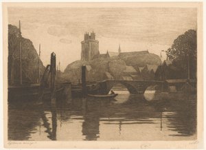 Gezicht op de Nieuwe Haven en de Grote Kerk in Dordrecht door Willem Witsen (signed by artist)