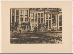 Gezicht op huizen aan de Oude Waal in Amsterdam door Willem Witsen (signed by artist)