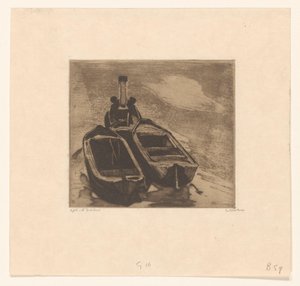 Sleepboot met twee schuiten door Willem Witsen (signed by artist)