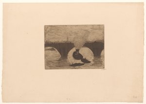 Sleepboot voor de Waterloo Bridge in Londen door Willem Witsen (signed by artist)