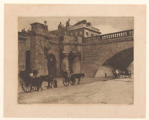 Wachtende rijtuigen bij de Waterloo Bridge in Londen door Willem Witsen (signed by artist)