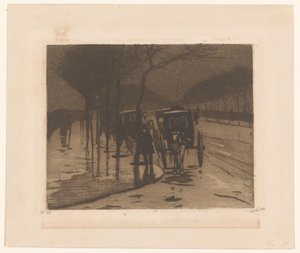 Wachtende rijtuigen op de Victoria Embankment in Londen door Willem Witsen (signed by artist)
