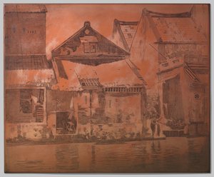 Batavia, huizen aan de kali door Willem Arnoldus Witsen