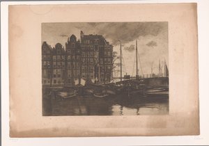 Binnenkant, Amsterdam, met wapperende was op de schepen