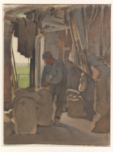 De molenaar, zakken vullend