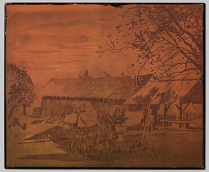 Gambar, lang bijgebouw, drogende was op de voorgrond