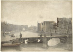Gezicht op de Binnen-Amstel in de nevel