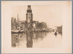 Gezicht op de Montelbaanstoren in Amsterdam