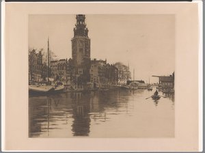 Gezicht op de Montelbaanstoren in Amsterdam door Willem Arnoldus Witsen