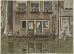 Huizen aan een gracht te Amsterdam door Willem Arnoldus Witsen