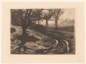 Landschap met bomen en omheining door Willem Arnoldus Witsen