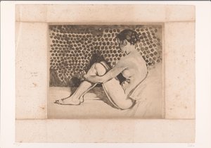Naakt, met opgetrokken knieën zittend op een divan door Willem Arnoldus Witsen