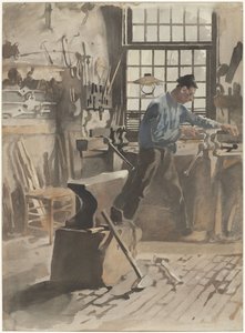 Smid aan het werk in zijn smidse door Willem Arnoldus Witsen
