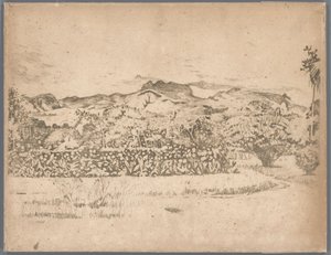 Uitzicht op de vulkaan De Kloet, Gambar door Willem Arnoldus Witsen
