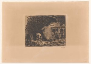 Stalinterieur bij lamplicht