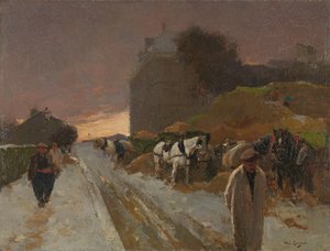 Straat in Montmartre, Parijs, in de winter door Willem de Zwart