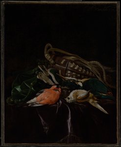 Stilleven met dode vogels en wildzak door Willem van Aelst