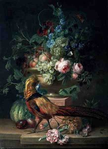 Stilleven met Bloemen en een Fazant