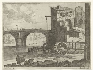 Brug en watermolen door Willem van Nieulandt (II)