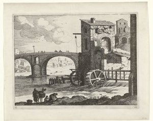 Brug en watermolen door Willem van Nieulandt (II)