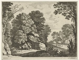 Cephalus en Procris Italiaanse landschappen (serie) door Willem van Nieulandt (II)